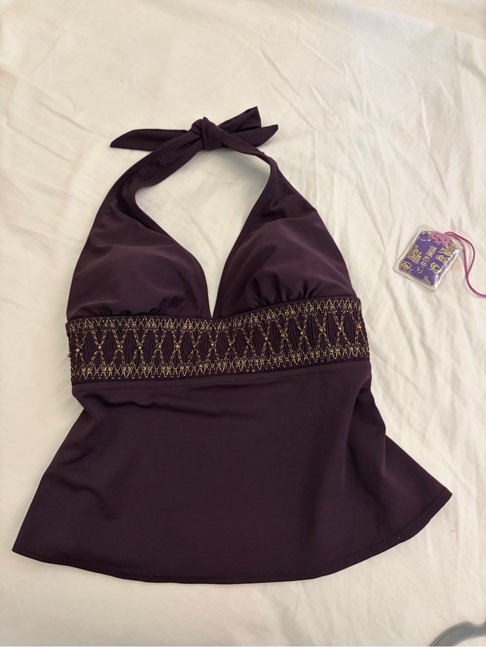 Merona Purple Halter Tankini Top with Gold Embellished Band